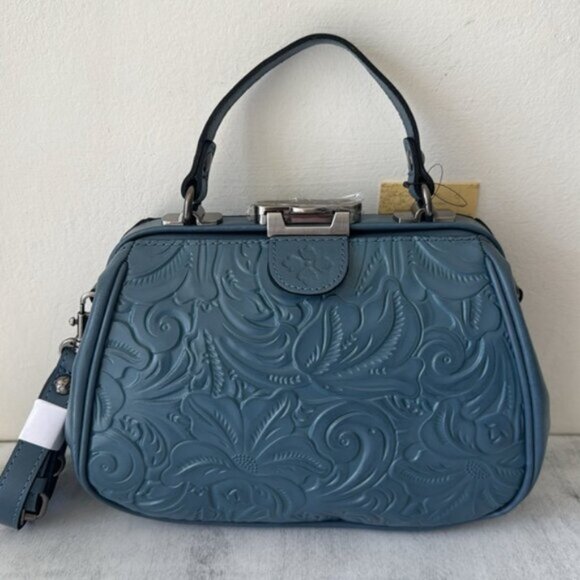 Patricia Nash Gracchi Frame Leather Handbag Crossbody BRNTL Tooled Mirage Blue - Picture 3 of 10